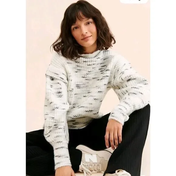 Varley $158 Black/White Belgrave‎ Knit Sweater Funnel Neck Dramatic Sleeve Small - Picture 3 of 14